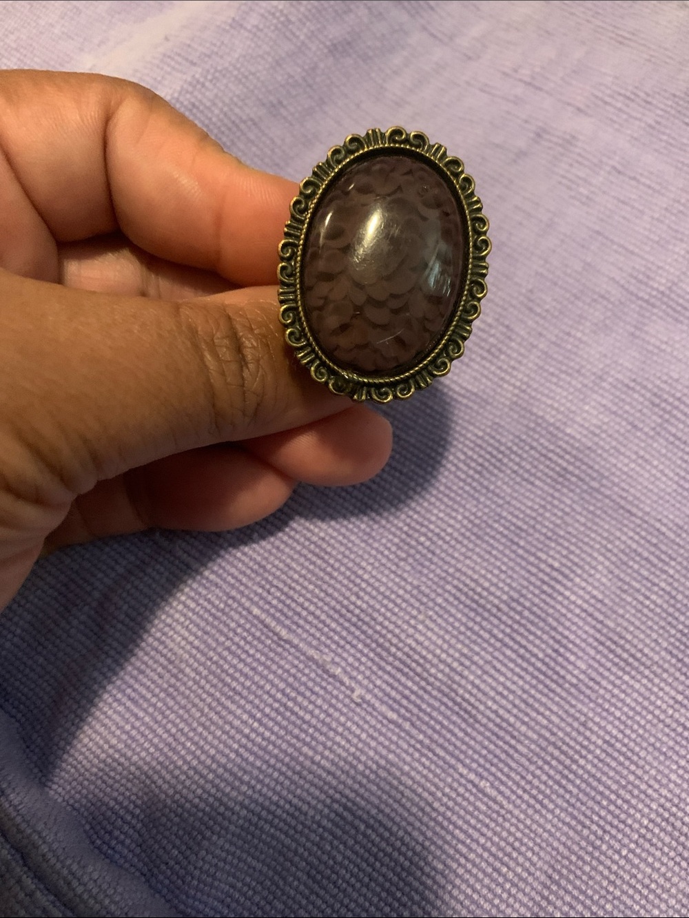 Vintage Bronze Ring with Deep Plum Oval centre